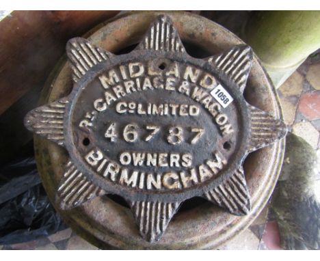A vintage weathered Midland Carriage Wagon Co Ltd owners Birmingham plaque number 46787