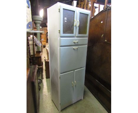 Vintage 'Spasave' painted wooden kitchen larder with twin glazed doors over a single drawer, fall front and two cupboard door