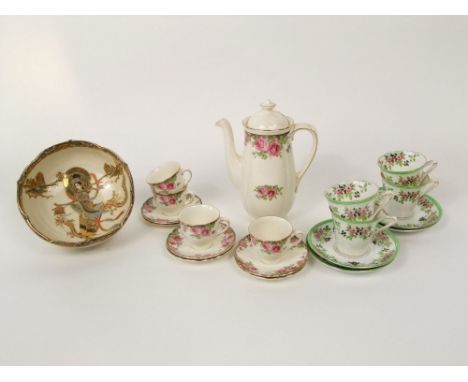 A collection of Royal Doulton Old English Rose coffee wares including coffee pot, four cups and six saucers, a 20th century S