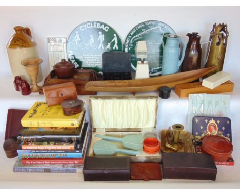 A large collection of miscellaneous items to include a coloured print of Clifton Suspension Bridge, Bakelite flask, set of si