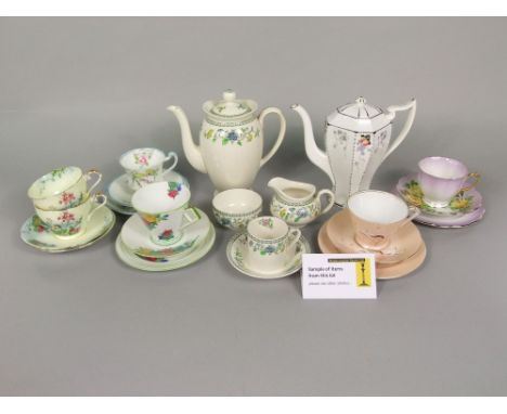 A collection of Copeland Spode Koro pattern wares comprising coffee pot, milk jug, sugar bowl, six cups and six saucers toget