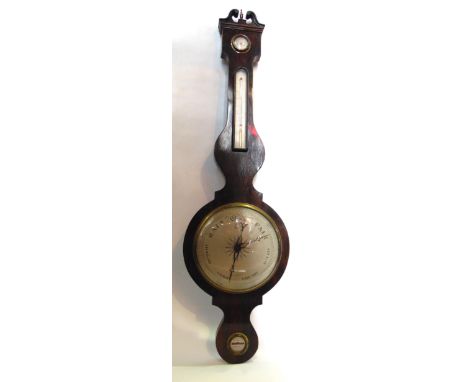 A Georgian rosewood wheel barometer, with silvered back plates, 107cm high