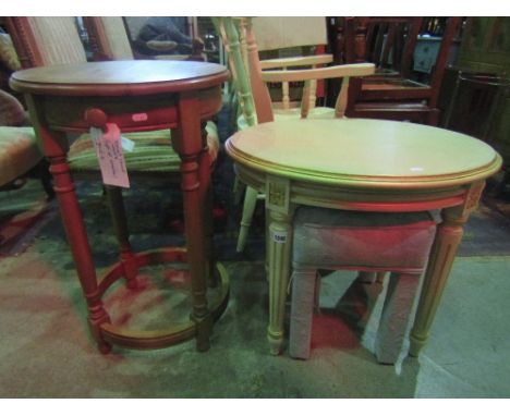 A stripped and waxed pine occasional/lamp table of circular form fitted with a frieze drawer raised on four turned column sup