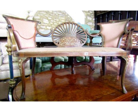 An inlaid Edwardian mahogany lightweight parlour sofa, the raised back with shaped outline, central pierced panel with inlaid