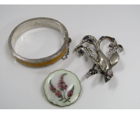 A Norwegian brooch and hinged bangle; both silver with guilloche enamel decoration, together with a further sterling brooch i
