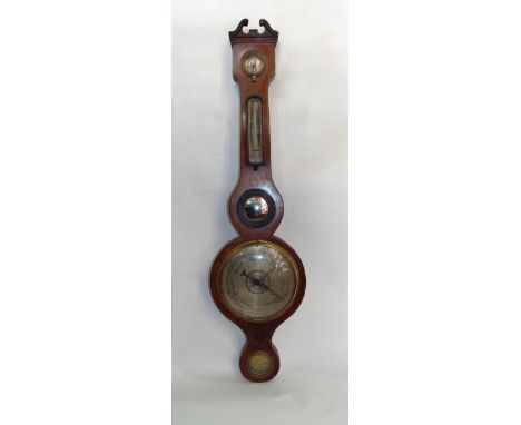 A 19th century walnut wheel barometer, by Camponovo of Wolverhampton, 95cm high