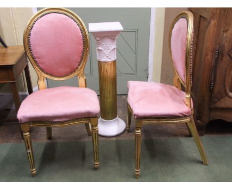 A set of six gilt framed dining chairs with upholstered seats and back (for repair) (AF), a contemporary gilded plaster and c