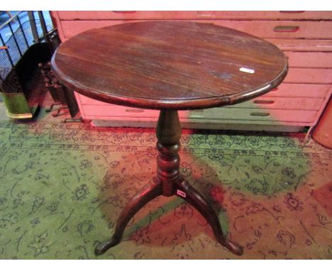 Oak tripod wine table and a red painted tin trunk