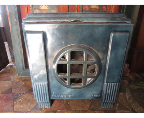 A Chappee 8007 cast iron and turquoise coloured enamel stove in the Art Deco style