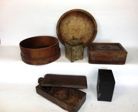 A mixed miscellaneous lot to include Eastern treen items to include a sliding lidded box, a further two sliding lidded boxes,