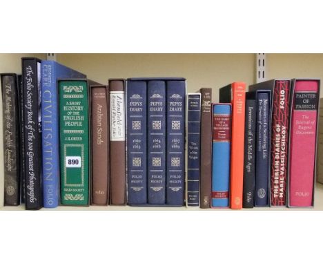 Sixteen Folio Society books, including the box set of Pepys Diary 