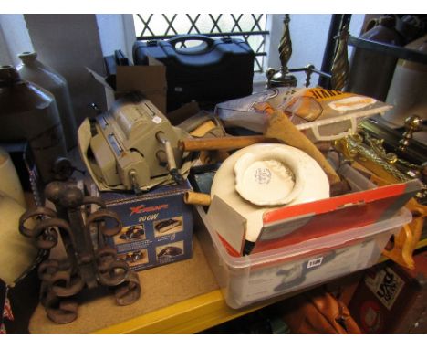One lot of assorted tools to include a power plus electric circular saw in tough moulded plastic case, an X-Kraft electric pl