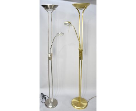 Two Modern Metal Uplighters with Adjustable Reading Lamp 
