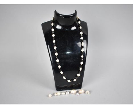 A 9ct Gold Mounted Pearl and Onyx Necklace together with a Collection of Silver and White Metal Mounted Pearl Earrings Etc 