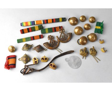 A Collection of Various Early 20th Century Military Badges, 9ct Gold Mounted Leather Strap with Dog Clip Clasp and Buckle, Bu