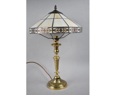 A Modern Brass Table Lamp with Tiffany Style Shade, 53cms High 