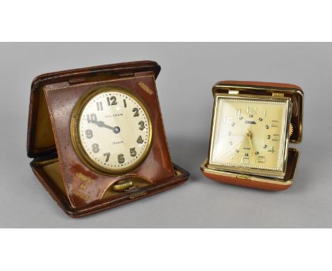 An Edwardian Leather Cased Travelling Alarm Clock by Waltham, Movement requires Attention together with a Mid 20th Century Ex