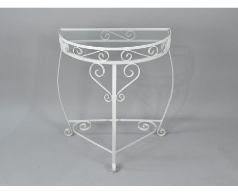 A Mid 20th Century White Painted Wrought Iron Demi Lune Console Table/Plant Stand, 62cms Wide 