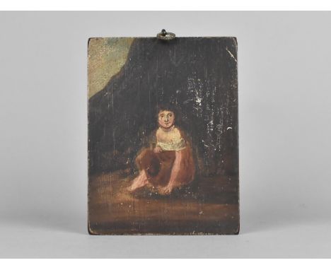 A 19th Century Miniature Full Length Portrait of a Seated Girl, On Wooden Panel, 15x11.5cms 