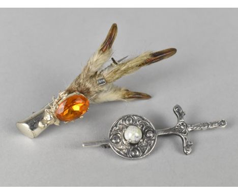 A Silver and Jewelled Mounted Grouse Foot by WBS, Glasgow 1956 and a Scottish Silver Clan Cloak Pin by GJW, Edinburgh 1985 