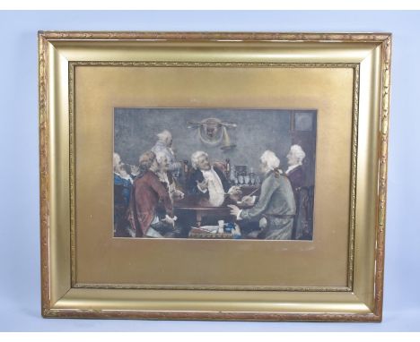 An Edwardian Gilt Framed Print, Gentleman Foxhunters at Table, 45x29cm 