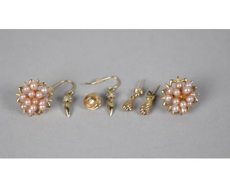 A Small Collection of Gold Coloured Metal Earrings to include Pearl Mounted Examples (Missing one Pearl) One Earring only Sta