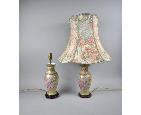 A Pair of Oriental Ceramic Table Lamp Bases of Vase Form, Both with Shades 