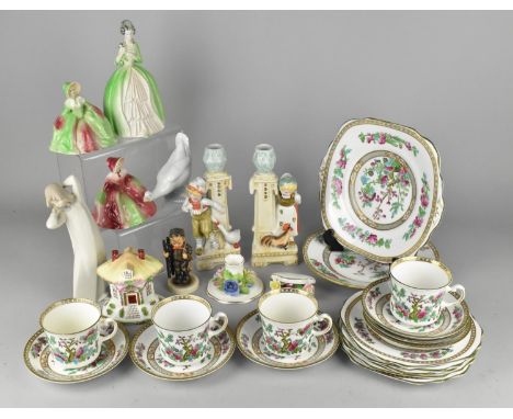 A Collection of Ceramics to Comprise Indian Tree Teawares, Figural Ornaments to Include Nao, Coalport Cottage etc (Some Condi