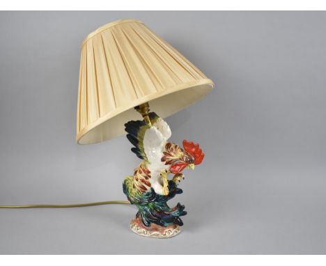 A Modern Continental Ceramic Based Table Lamp in the Form of a Cockerel, Has Been Glued, With Shade, 47cms High 