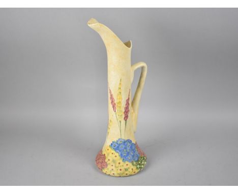 A Mid 20th Century Radford Ewer with Elongated Body Decorated with Flowers, 39cms High 