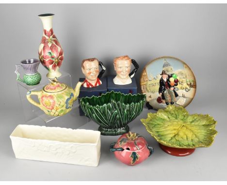 A Collection of Ceramics to Comprise Bretby Majolica Leaf Tazza, Sylvac Leaf Planter/Vase, Spodes Velamour Rectangular Plante