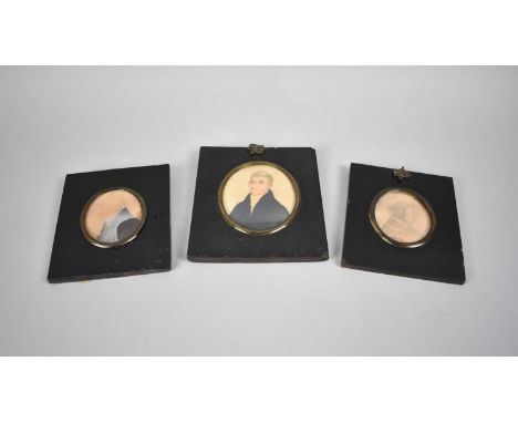 A Collection of Three 19th Century Portrait Miniatures, Somewhat Faded 