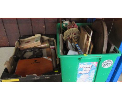 Two boxes of assorted items, to include metalware, pictures etc