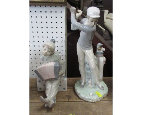 Two Lladro figures, a golfer and a accordion player