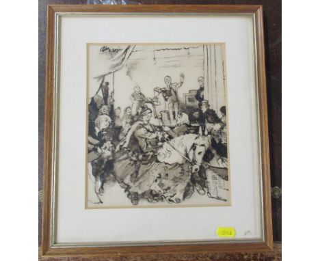 George Adamson, pen and ink drawing, Village Pantomime Rehearsal, 9.5ins x 8ins, together with a copy of The Countryman winte