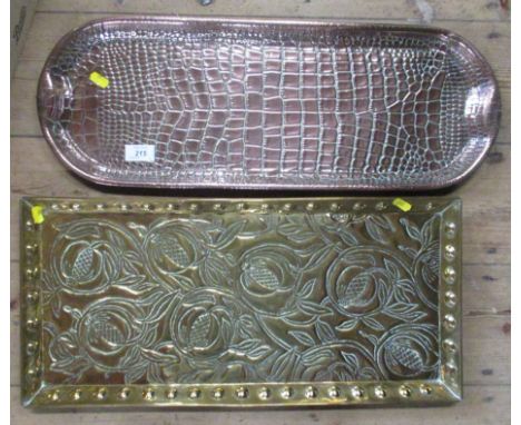 A&nbsp;Joseph Sankey &amp; Sons Arts and Crafts copper tray, J.S &amp; SB, together with an Arts and Crafts brass tray, Newly