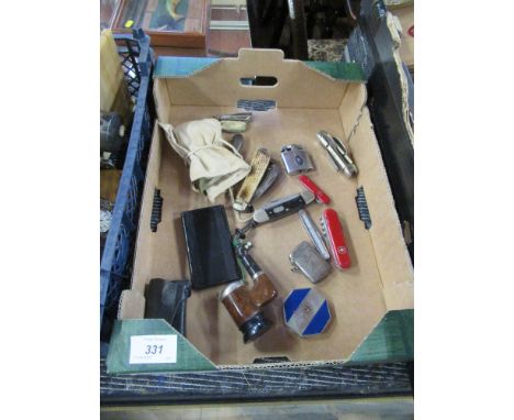 A box of sundries to include penknife's, silver vesta case German pipe etc&nbsp;