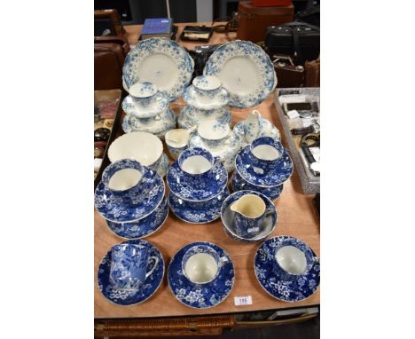 Two assortments of late 19th/early 20th century china, including cobalt blue and white cups, saucers, jug and sugar basin wit