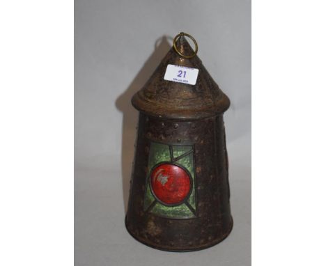 An early 20th Century Huntley &amp; Palmers novelty biscuit tin, in the form of a lantern, the underside stamped with manufac
