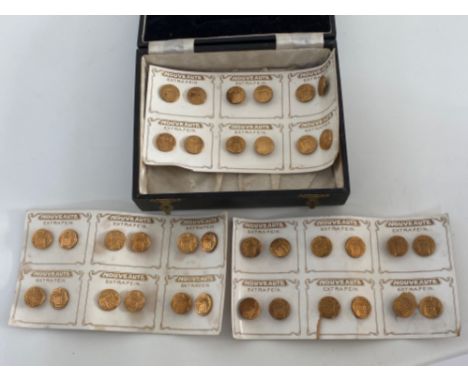 Black box containing 18 pairs of vintage Nouveaute ‘Extra Fein’ buttons (36 in total)
