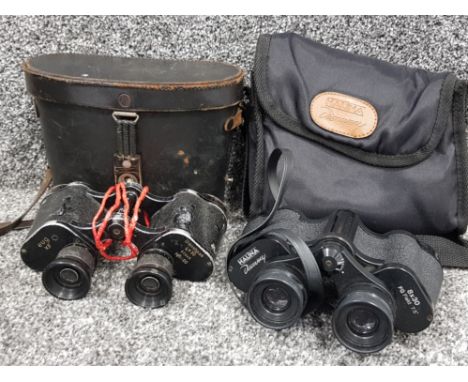 2x pairs of vintage binoculars both with original cases includes Halina 'discovery' 8x30 field &amp; Dienstglas 6x30