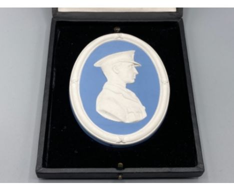 Wedgwood blue jasperware plaque commemorating Sir John William Alcock DSC 1892-1919 who flew in the first transatlantic fligh