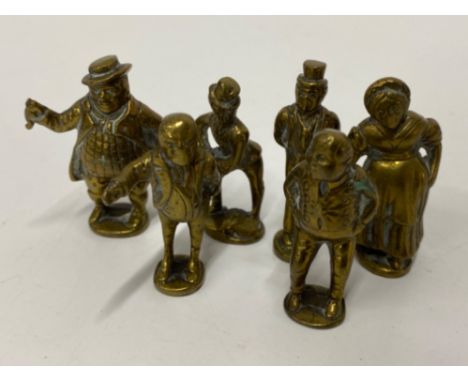 6 vintage brass Dickens miniature figures - Victorian themed