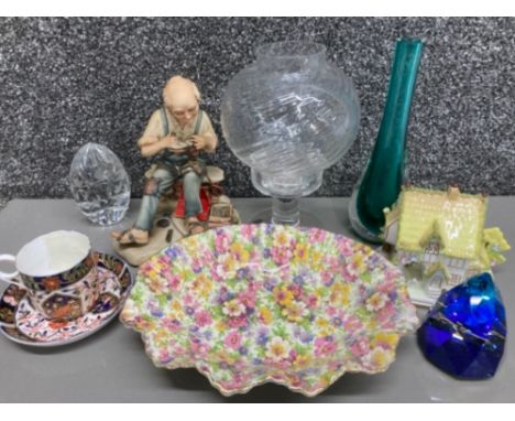Dartington storm light, Capodimonte figure, Coalport masters miniature cottage etc