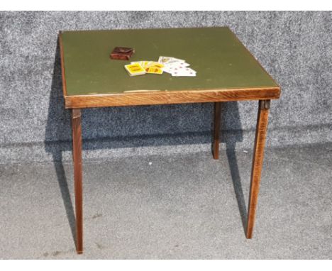 Vintage folding card table with gold flake cards