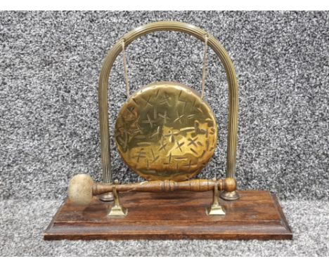 Vintage brass gong with wooden beater &amp; base