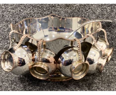 Silver plated punch bowl, ladle &amp; 6 matching cups