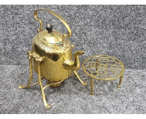 Vintage brass spirit kettle &amp; brass trivet stand