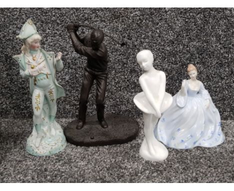 4x Figurines includes Royal Doulton images ballerina "first lesson", coalport - June, Bisque &amp; bronze effect golfer
