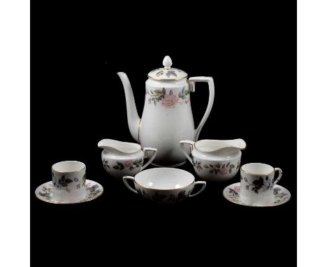 Royal Worcester bone china table service, June Garland pattern, including tea ware, coffee ware, breakfast ware.